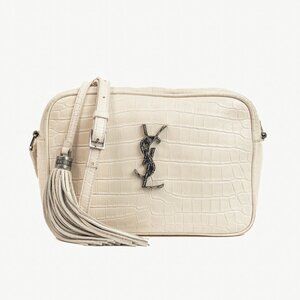 Saint Laurent Lou Camera White Croc-Embossed Crossbody